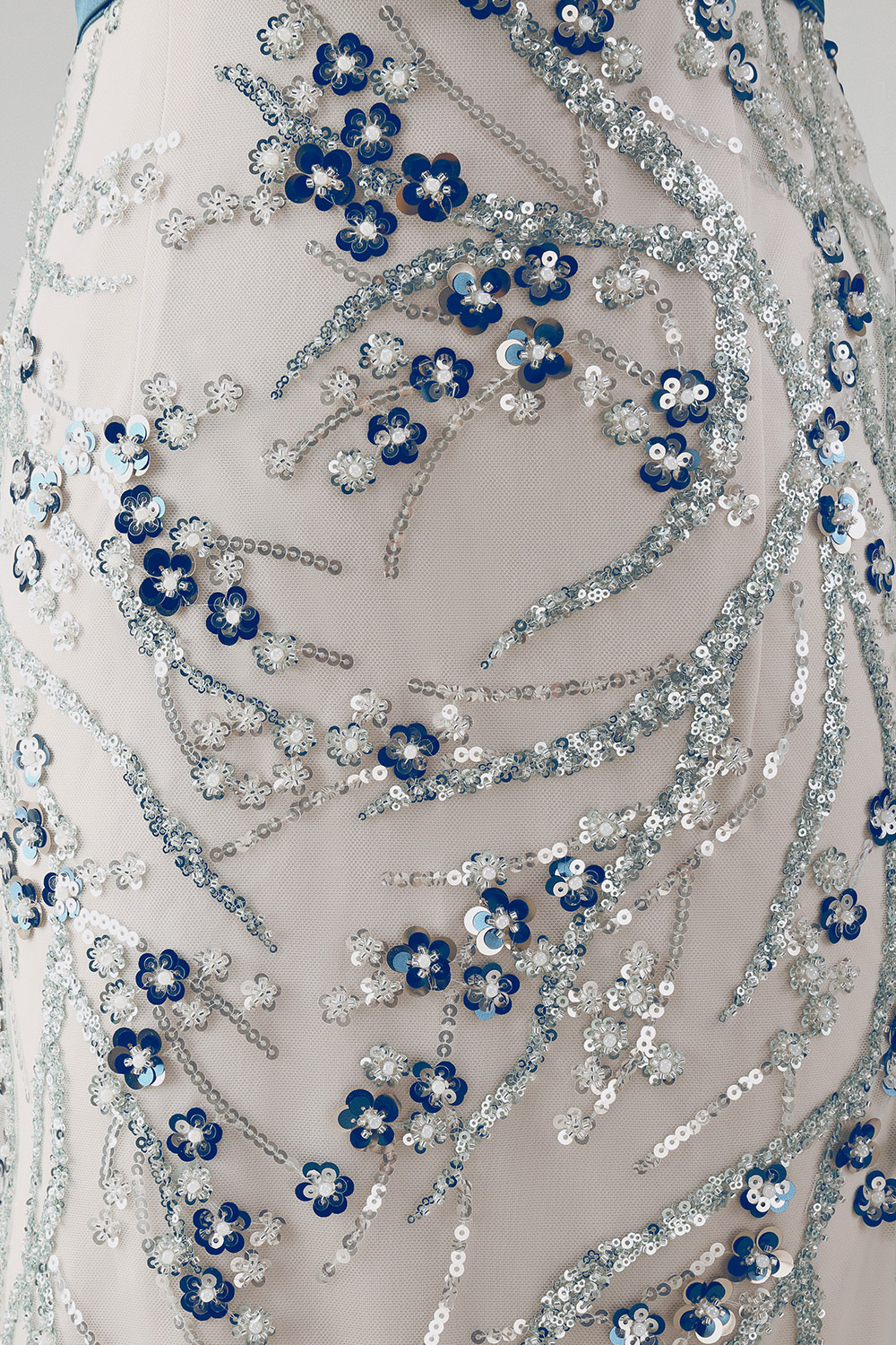 Sparkly Mermaid Dusty Blue Long Wedding Guest Dress with Ruffled Sleeves