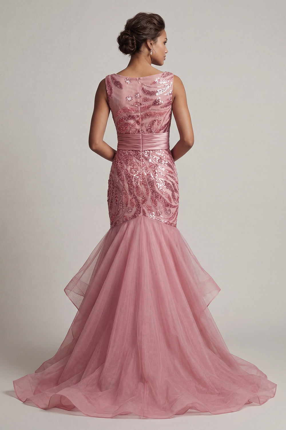 Sparkly Pink Sequins Ruffled Long Mermaid Wedding Guest Dress