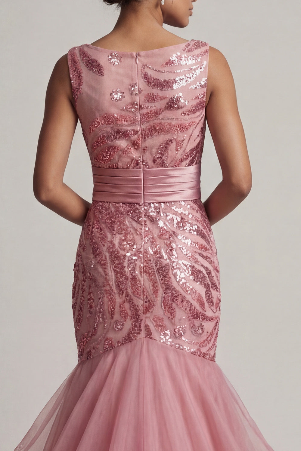Sparkly Pink Sequins Ruffled Long Mermaid Wedding Guest Dress