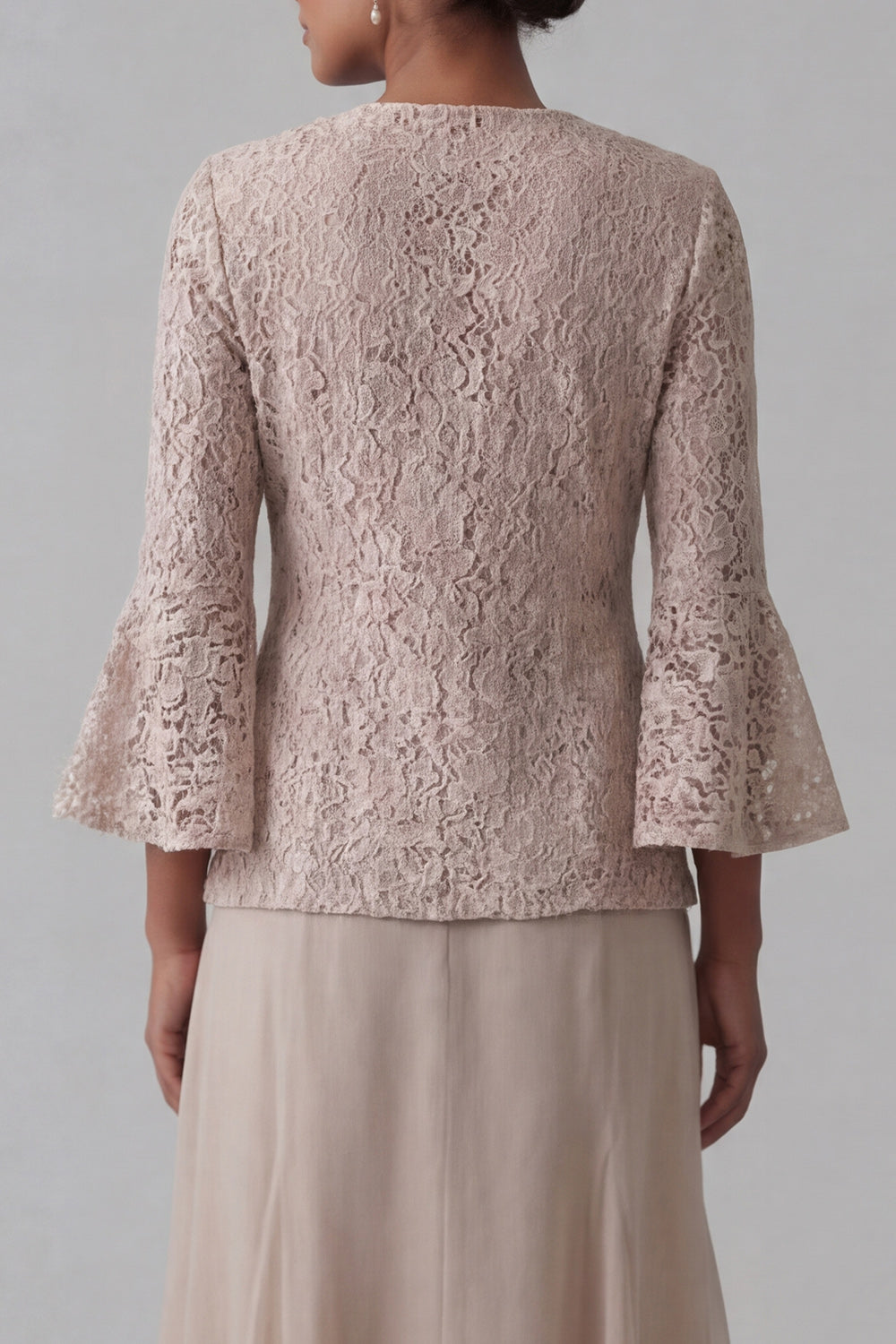 Champagne Lace A Line V Neck Long Wedding Guest Dress with Jacket