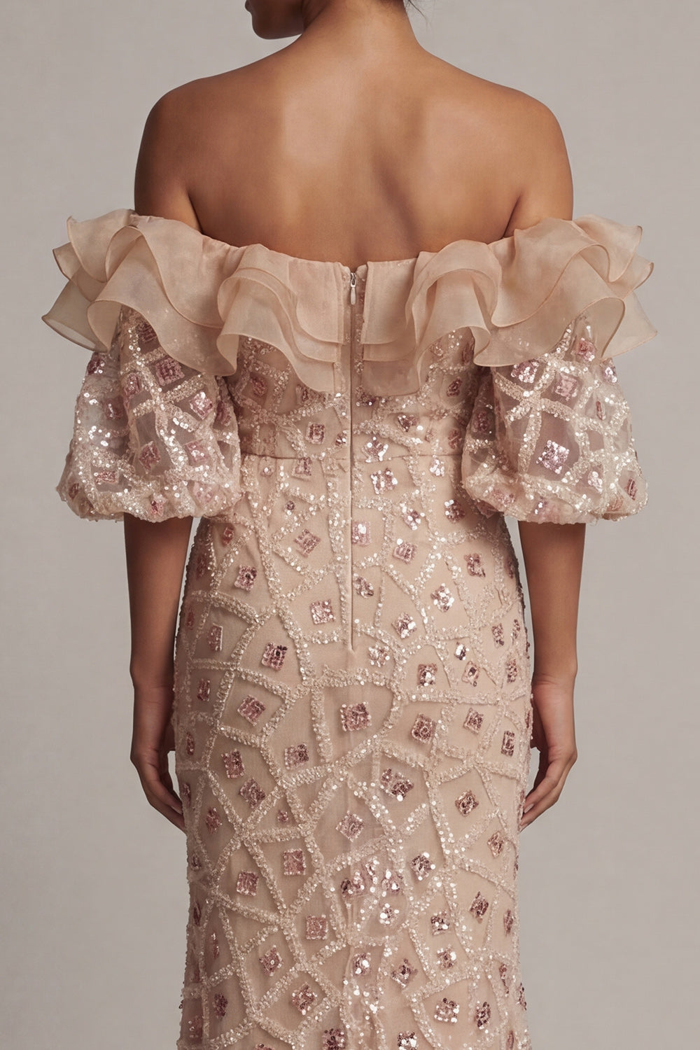 Sparkly Champagne Sequins Mermaid Long Wedding Guest Dress with Ruffles