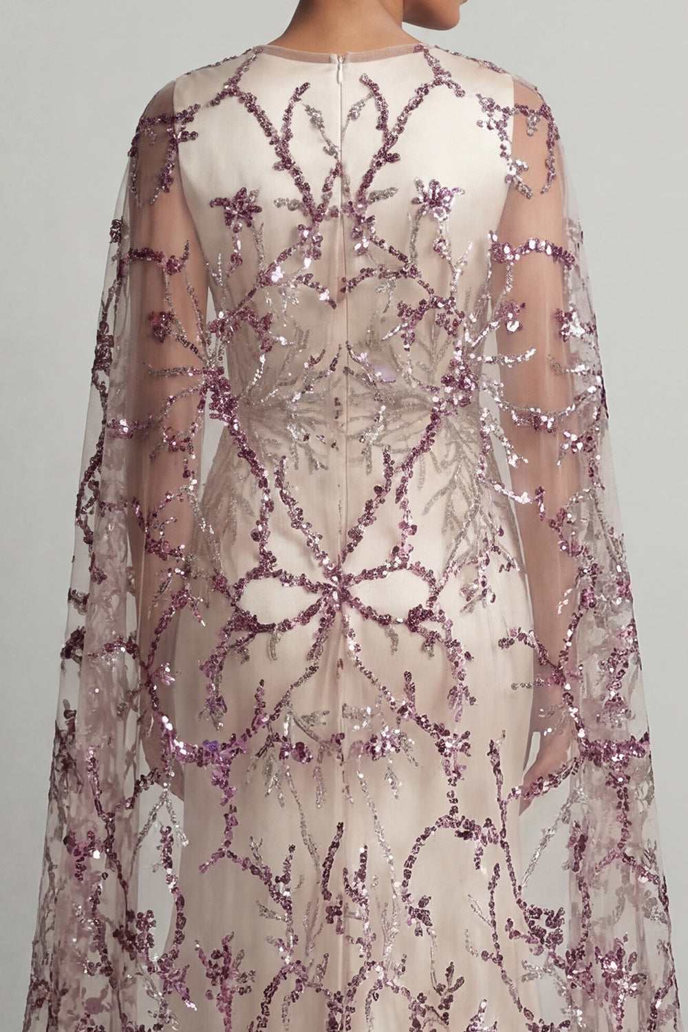 Sparkly Ivory Satin Mermaid Maxi Wedding Guest Dress with Cape