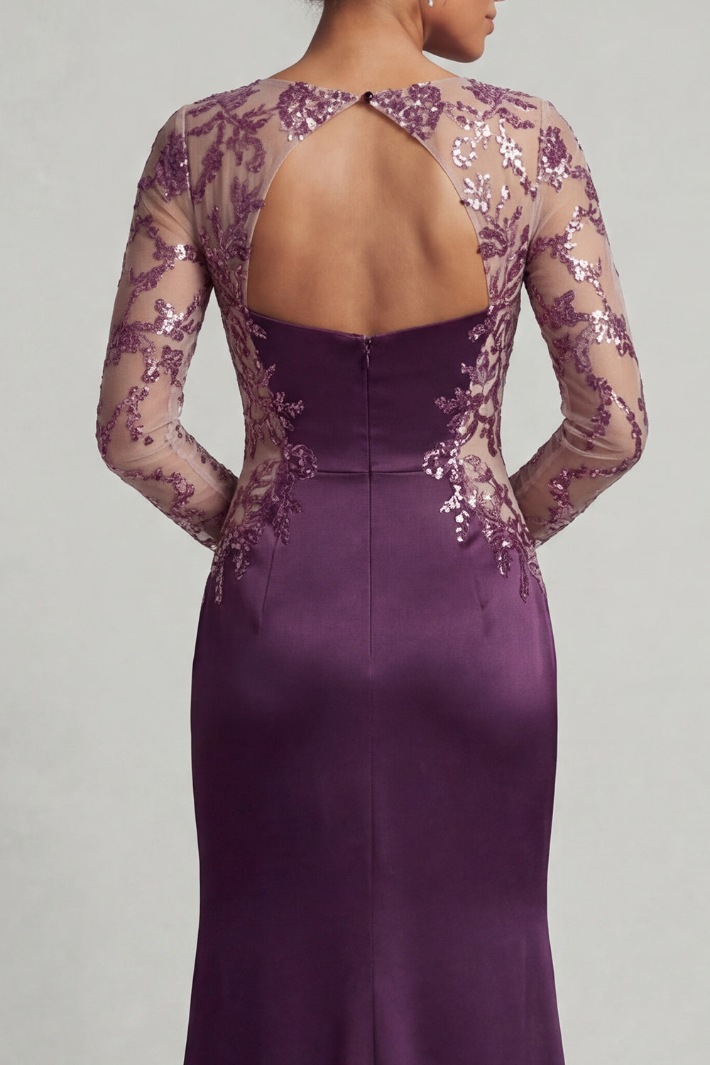 Sparkly Dark Purple Mermaid Boat Neck Long Wedding Guest Dress with Sequins