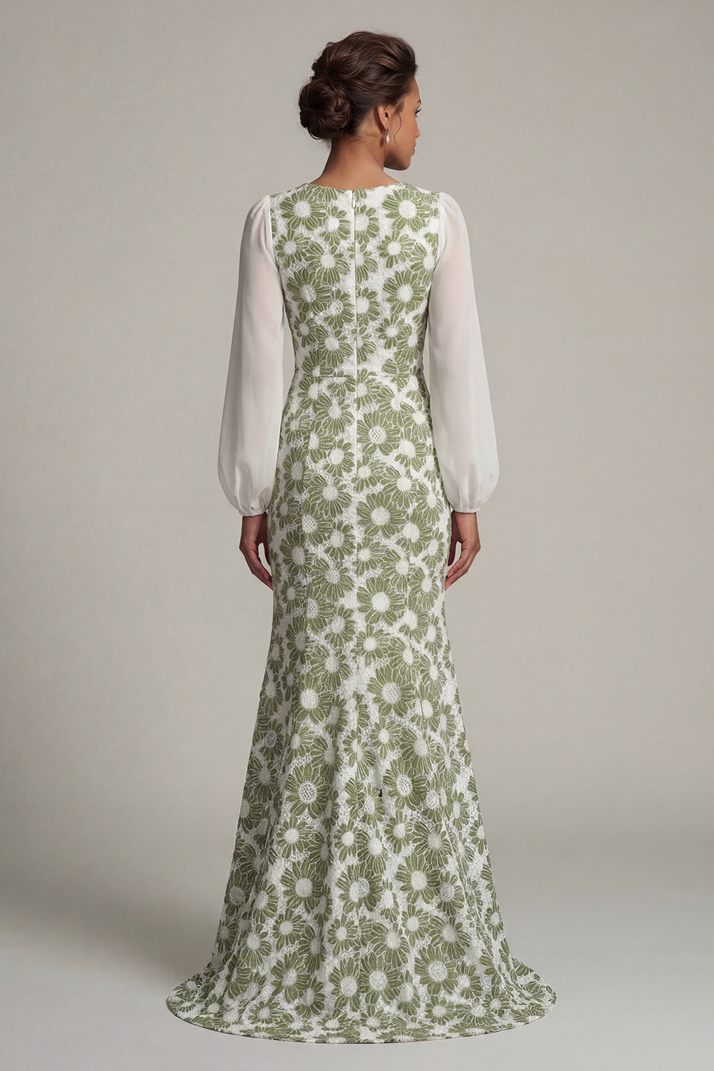 Floral Green Mermaid Maxi Wedding Guest Dress with Slit