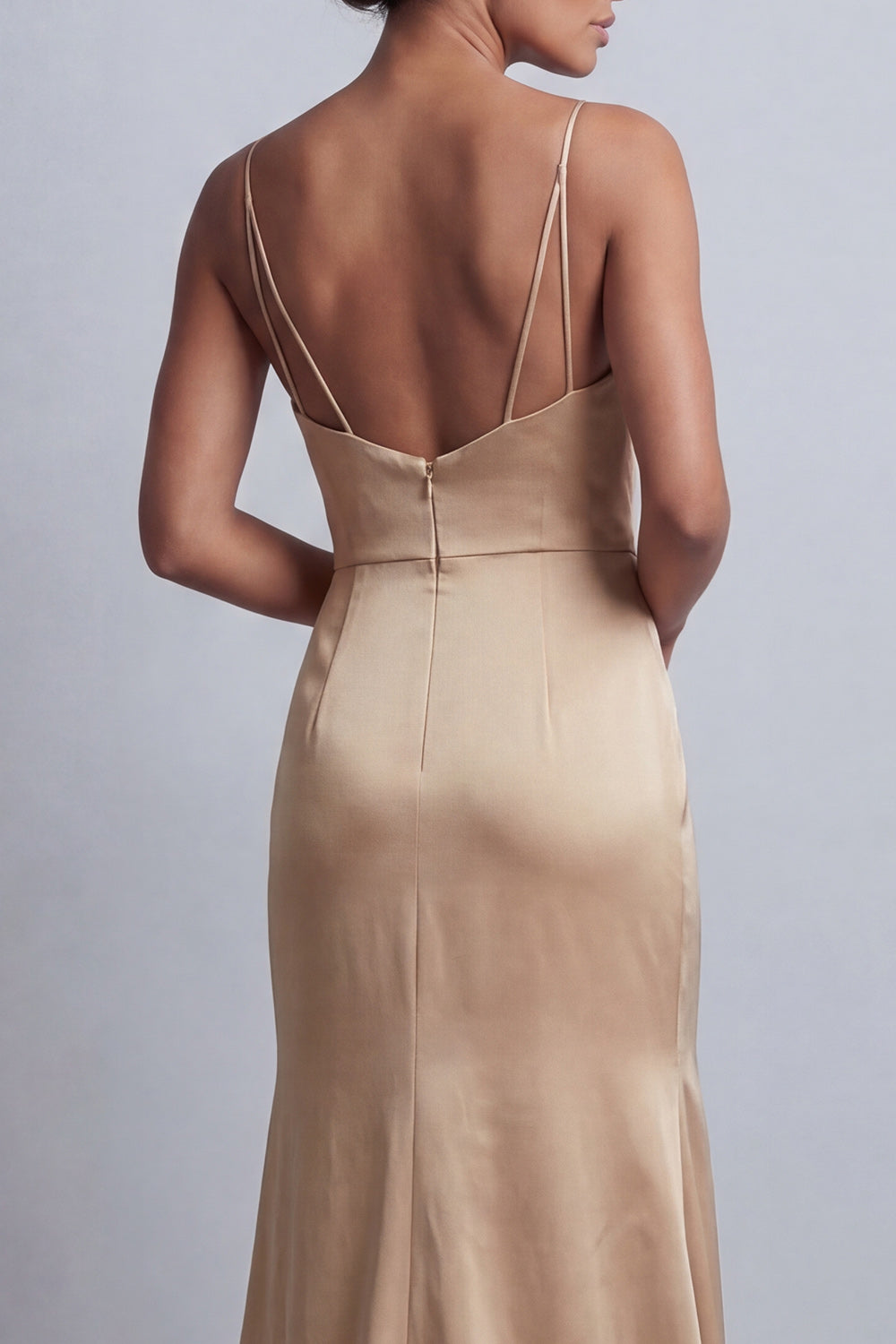 Sparkly Champagne Satin Long Mermaid Evening Dress with Cape