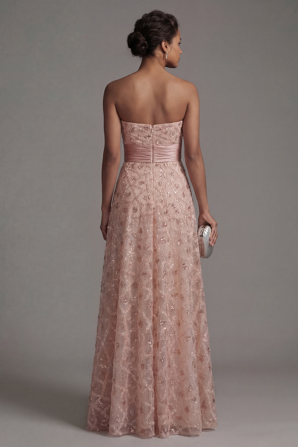 Sparkly Blush Strapless A Line Long Beaded Evening Dress with Cape