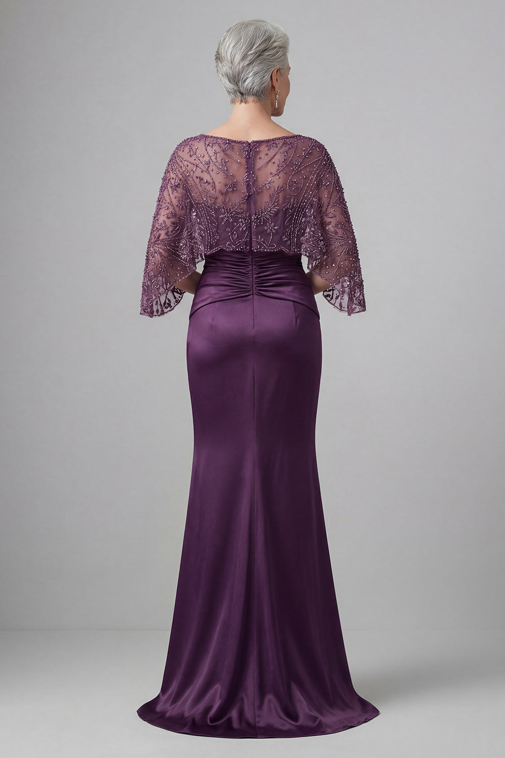 Sparkly Dark Purple Boat Neck Mermaid Long Evening Dress