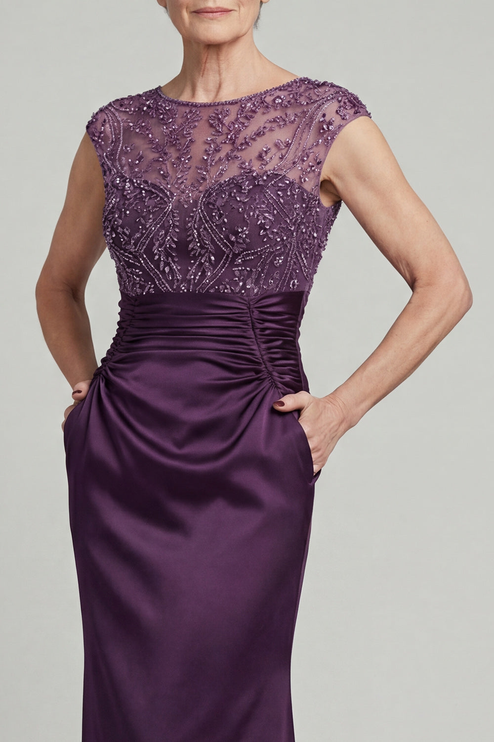 Sparkly Mermaid Beaded Dark Purple Long Evening Dress with Pockets