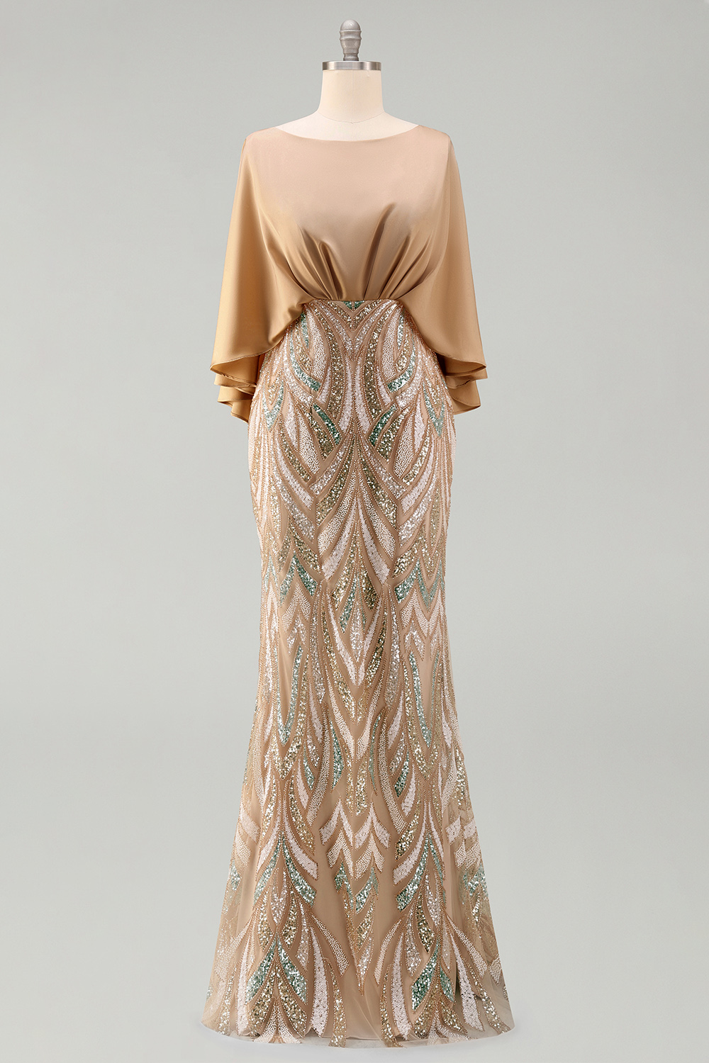 Sparkly Mermaid Champagne Sequins Long Evening Dress