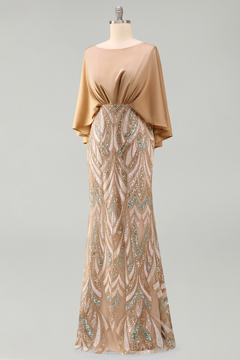 Sparkly Mermaid Champagne Sequins Long Evening Dress