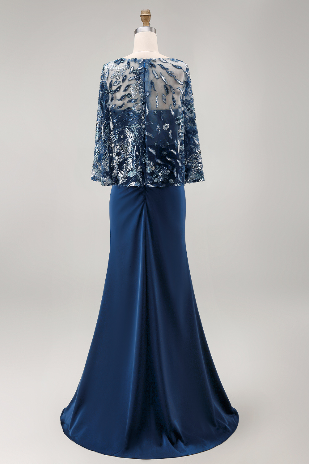 Sparkly Floral Navy Mermaid Long Evening Dress with Sequins