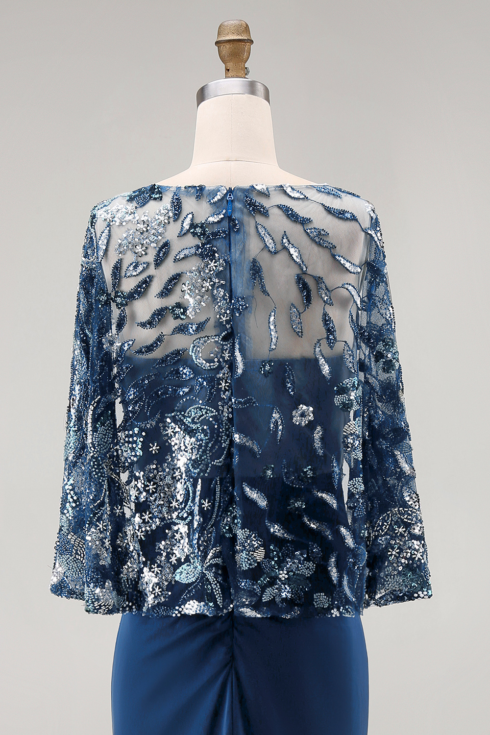 Sparkly Floral Navy Mermaid Long Evening Dress with Sequins
