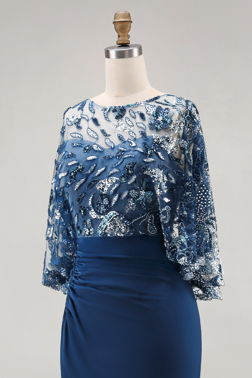 Sparkly Floral Navy Mermaid Long Evening Dress with Sequins