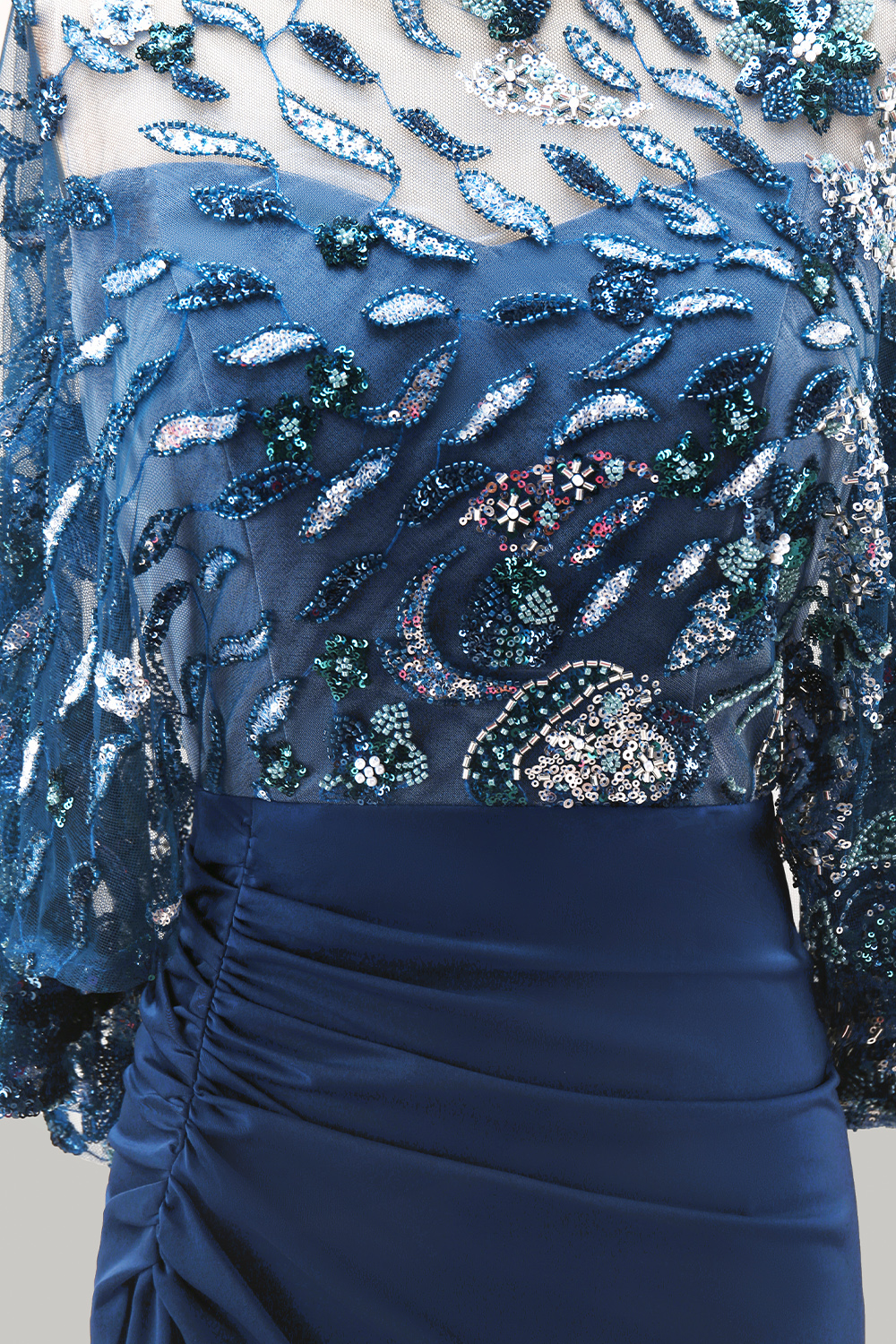 Sparkly Floral Navy Mermaid Long Evening Dress with Sequins