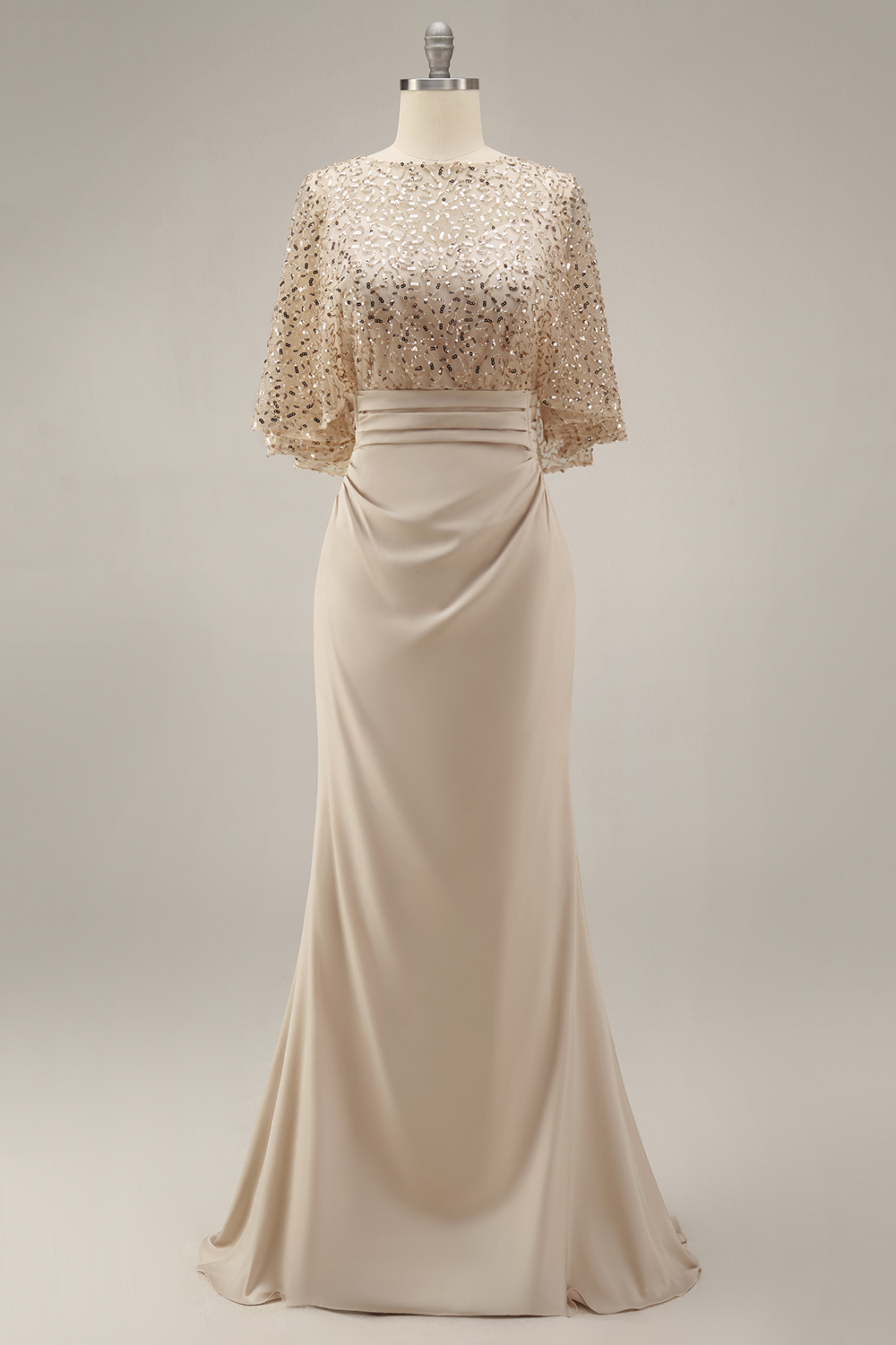 Sparkly Champagne Mermaid Sequins Long Evening Dress with Pockets