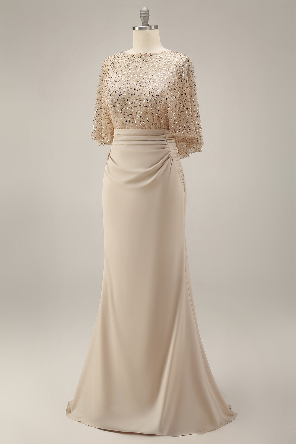 Sparkly Champagne Mermaid Sequins Long Evening Dress with Pockets