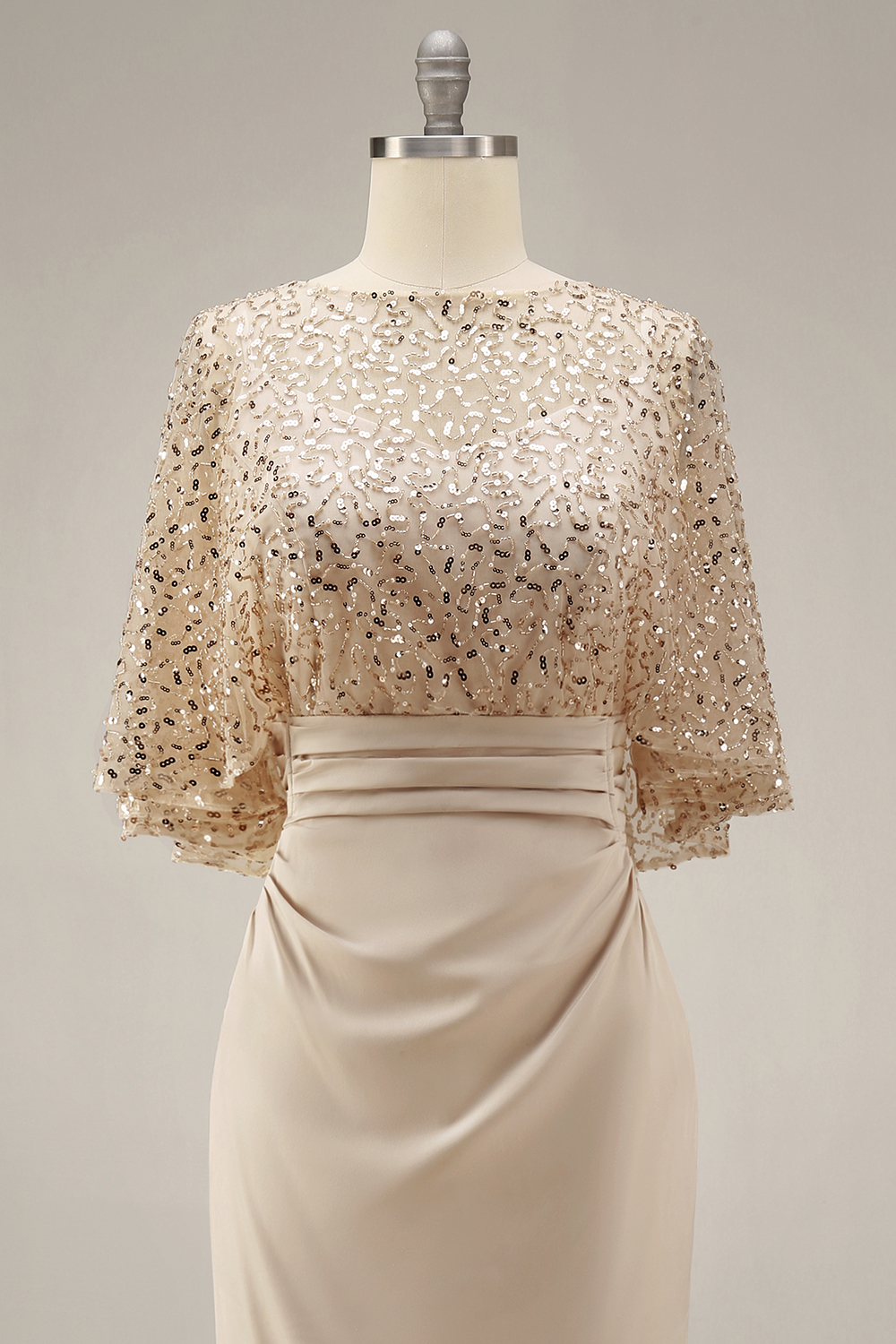 Sparkly Champagne Mermaid Sequins Long Evening Dress with Pockets