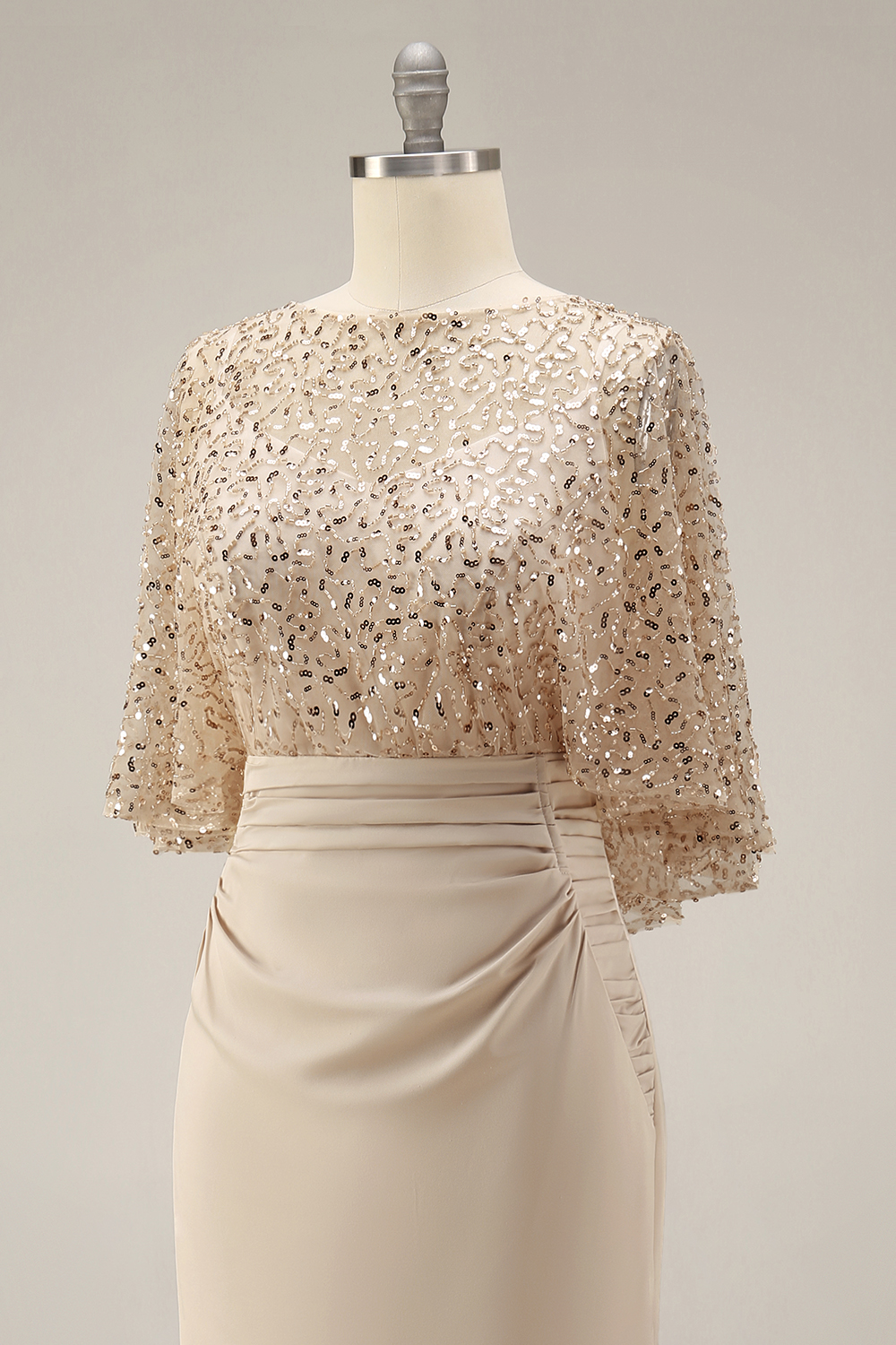 Sparkly Champagne Mermaid Sequins Long Evening Dress with Pockets