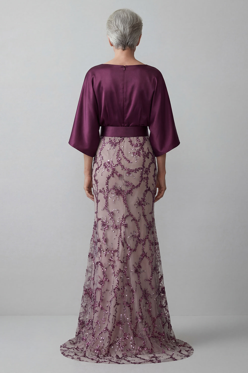 Sparkly Mermaid Dark Purple Sequins Boat Neck Long Evening Dress