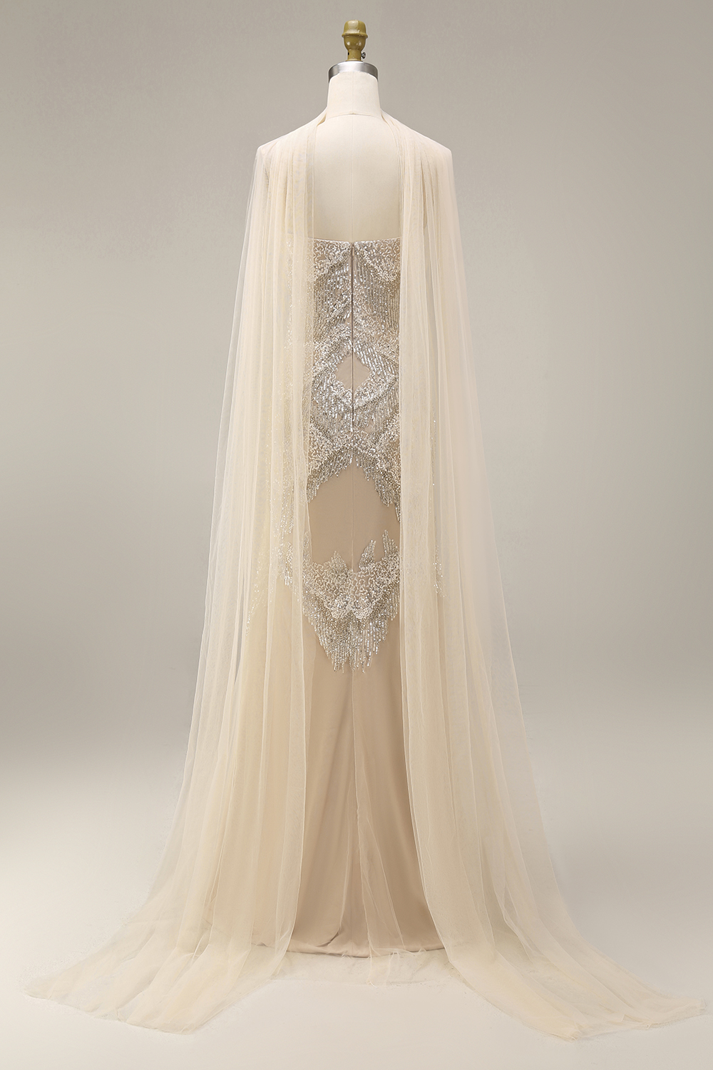 Sparkly Apricot Spaghetti Straps Long Evening Dress with Shawl