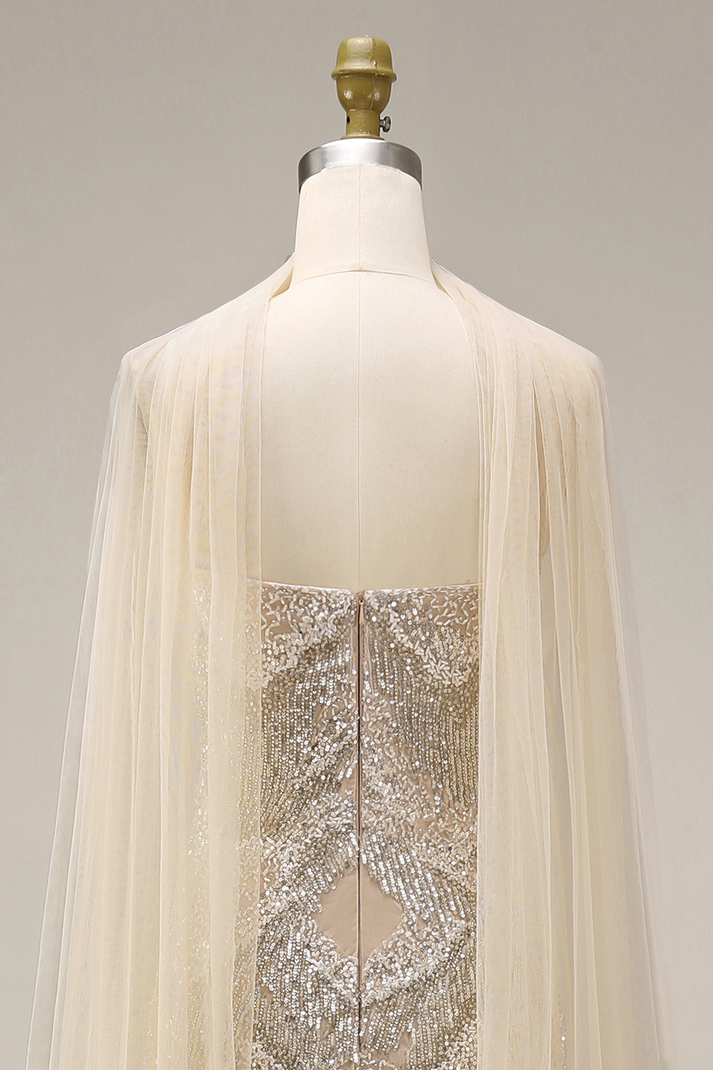 Sparkly Apricot Spaghetti Straps Long Evening Dress with Shawl