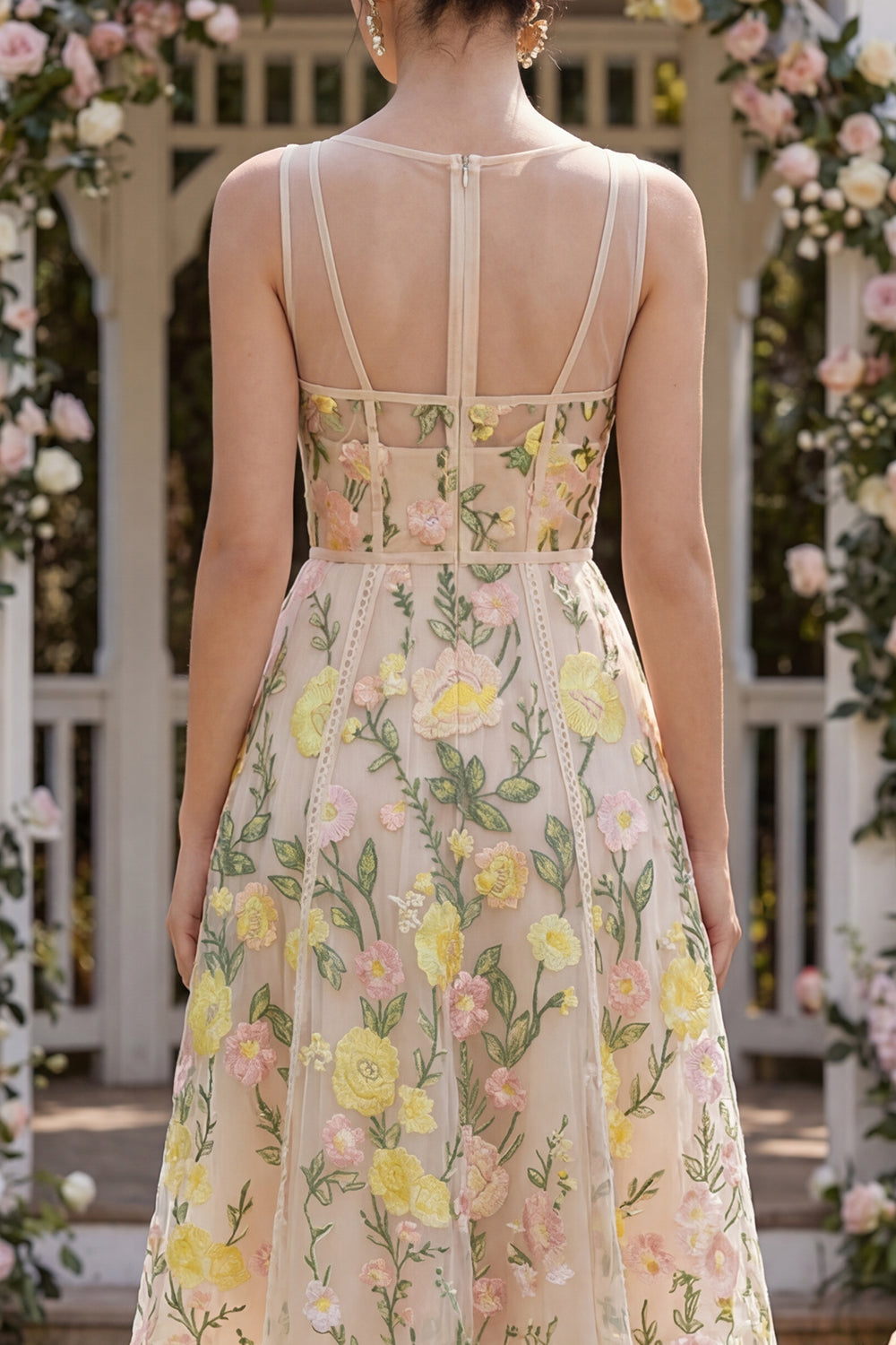 Corset Champagne V-Neck A Line Midi Wedding Guest Dress
