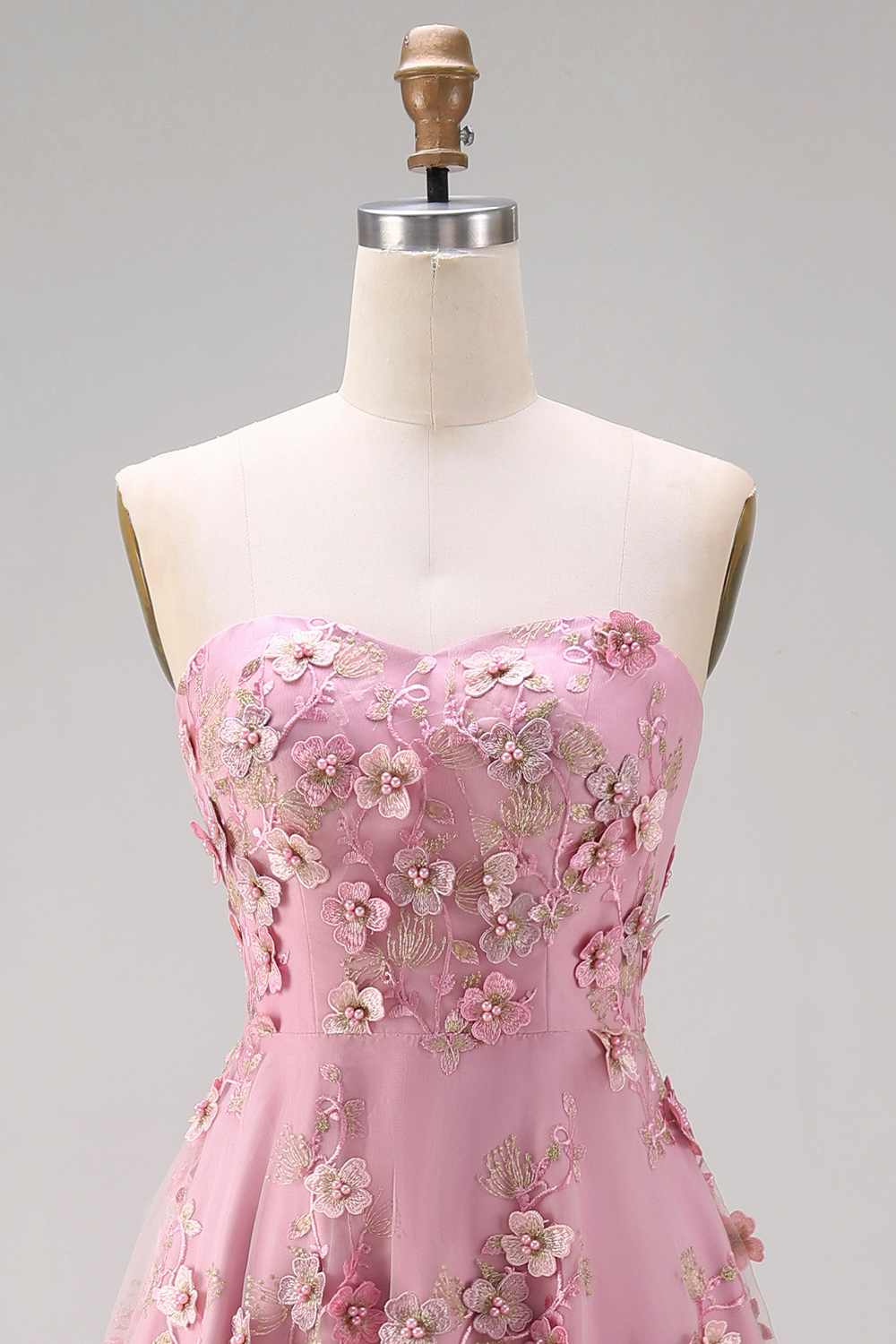 Floral Pink Fuchsia Strapless A Line Midi Wedding Guest Dress