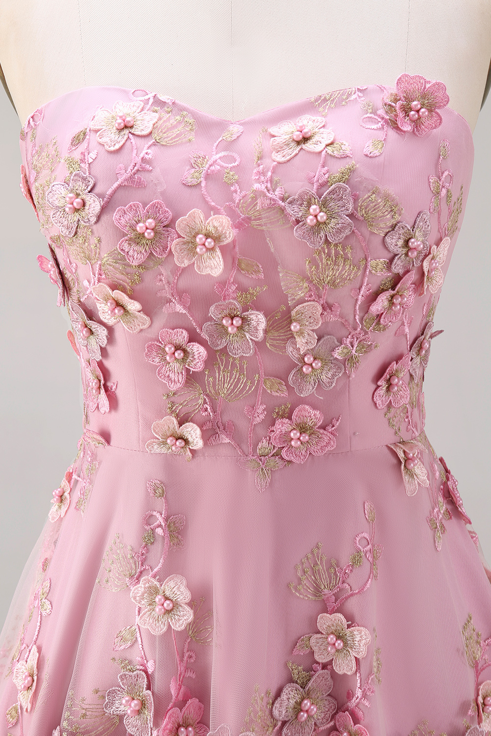 Floral Pink Fuchsia Strapless A Line Midi Wedding Guest Dress