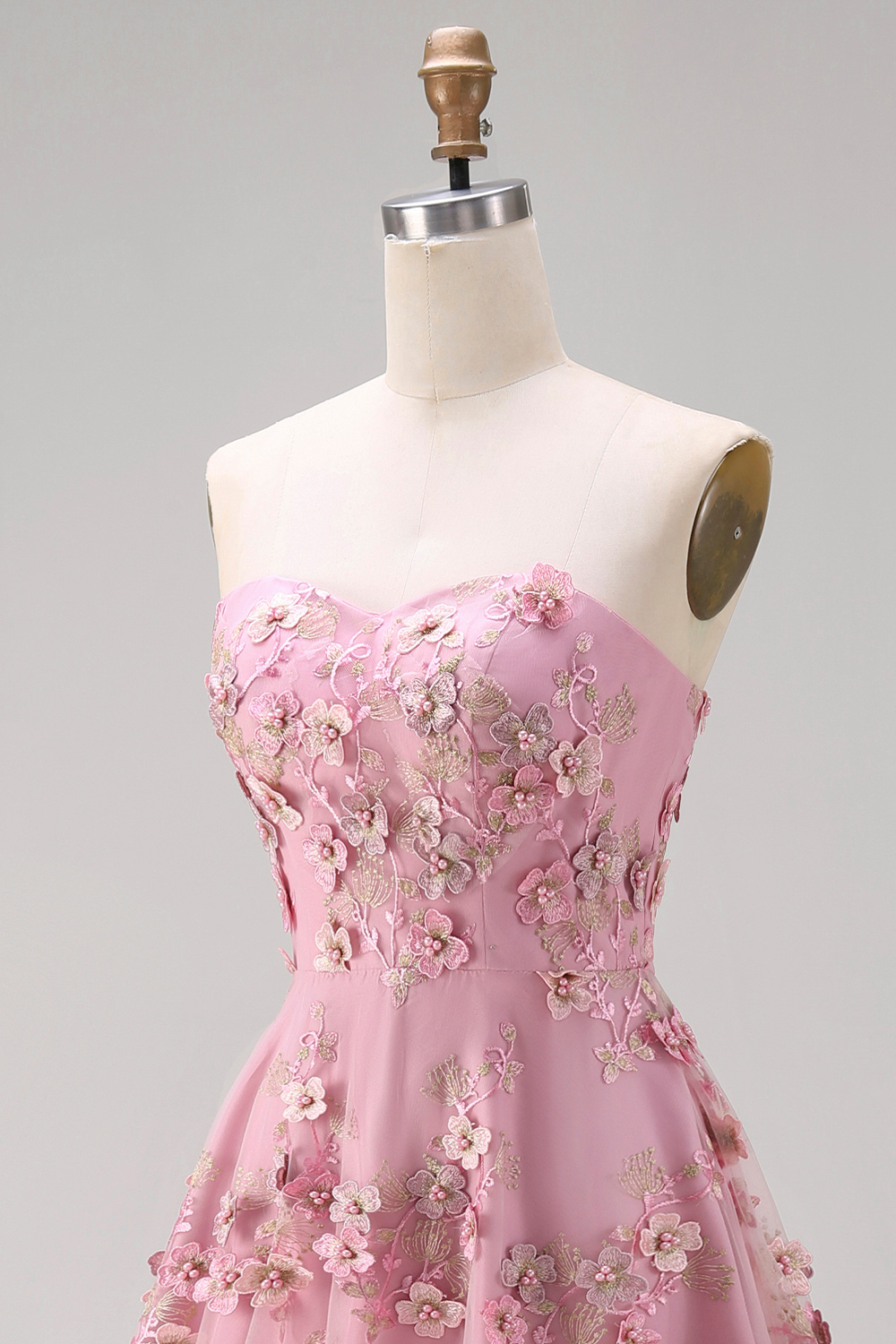 Floral Pink Fuchsia Strapless A Line Midi Wedding Guest Dress