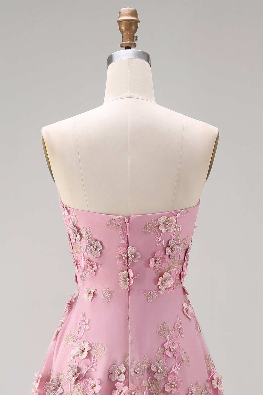 Floral Pink Fuchsia Strapless A Line Midi Wedding Guest Dress