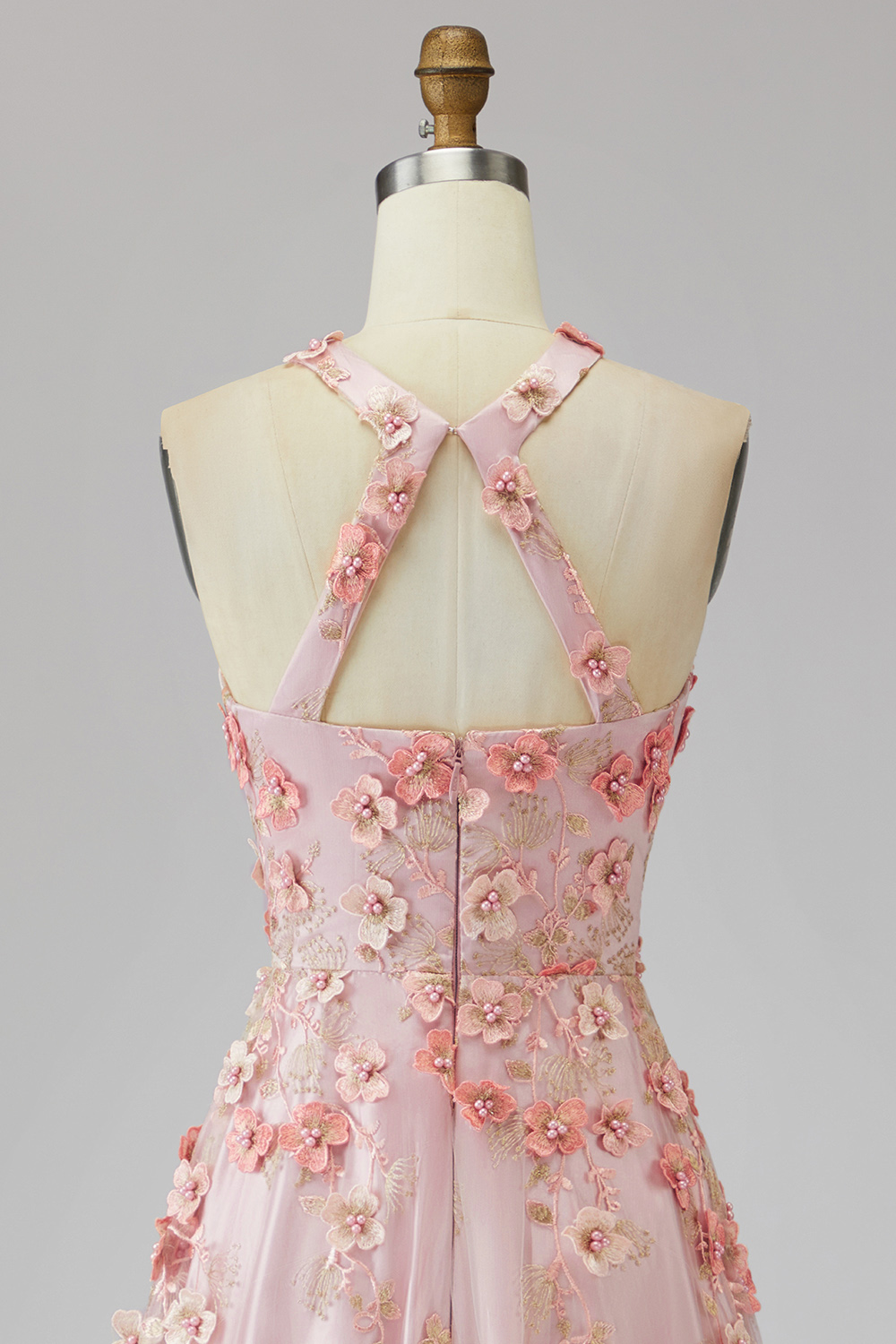 Pink Orange Floral Halter A Line Maxi Wedding Guest Dress