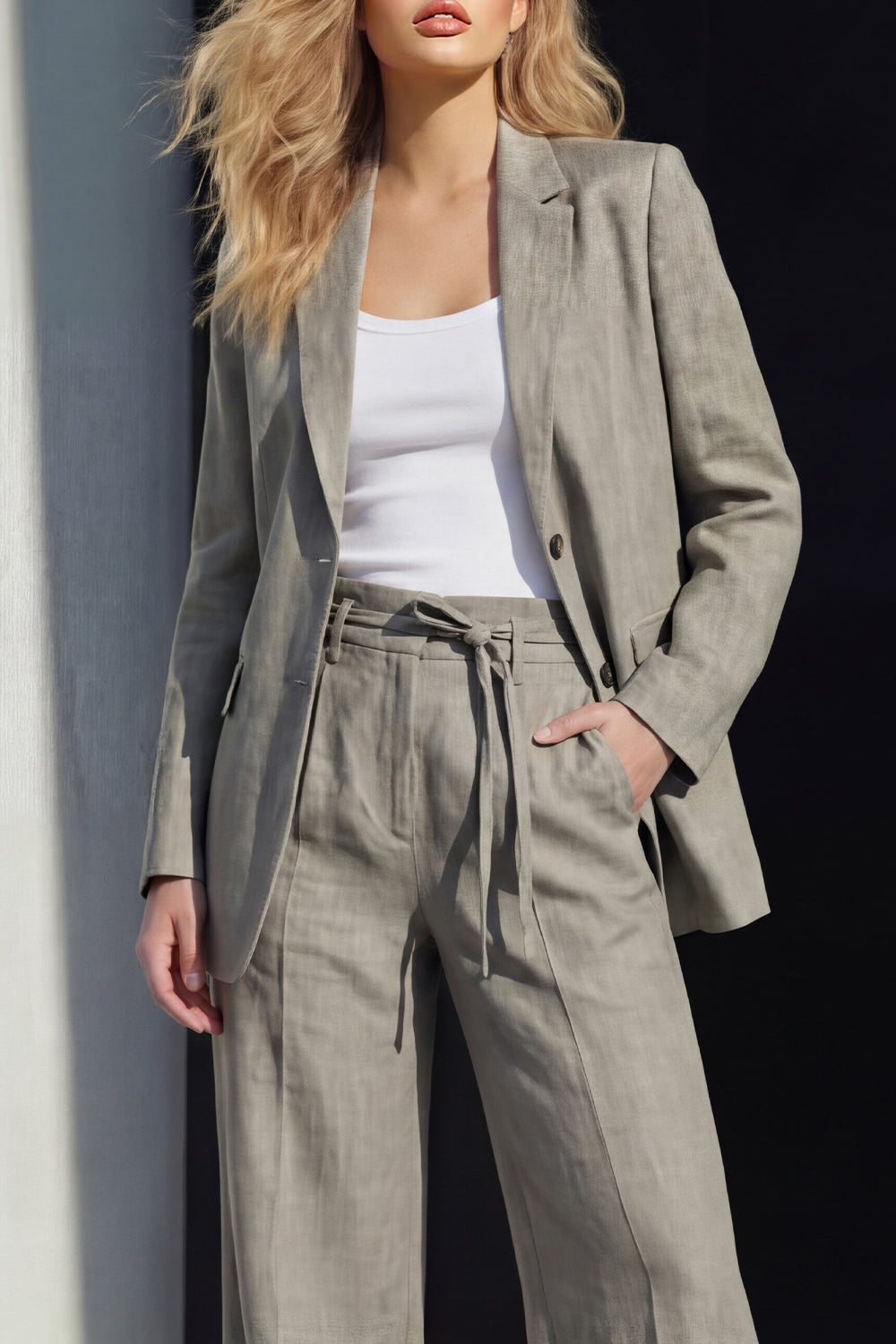 Grey 2 Piece Notched Lapel Long Sleeves Business Suits with Pockets