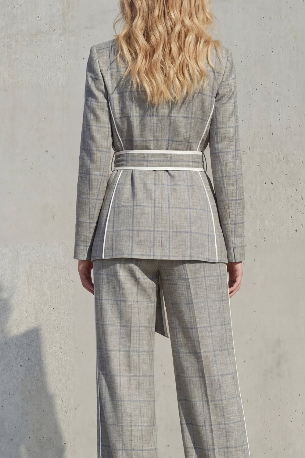 2 Piece Grey Peak Lapel Wide Leg Business Suits with Pockets