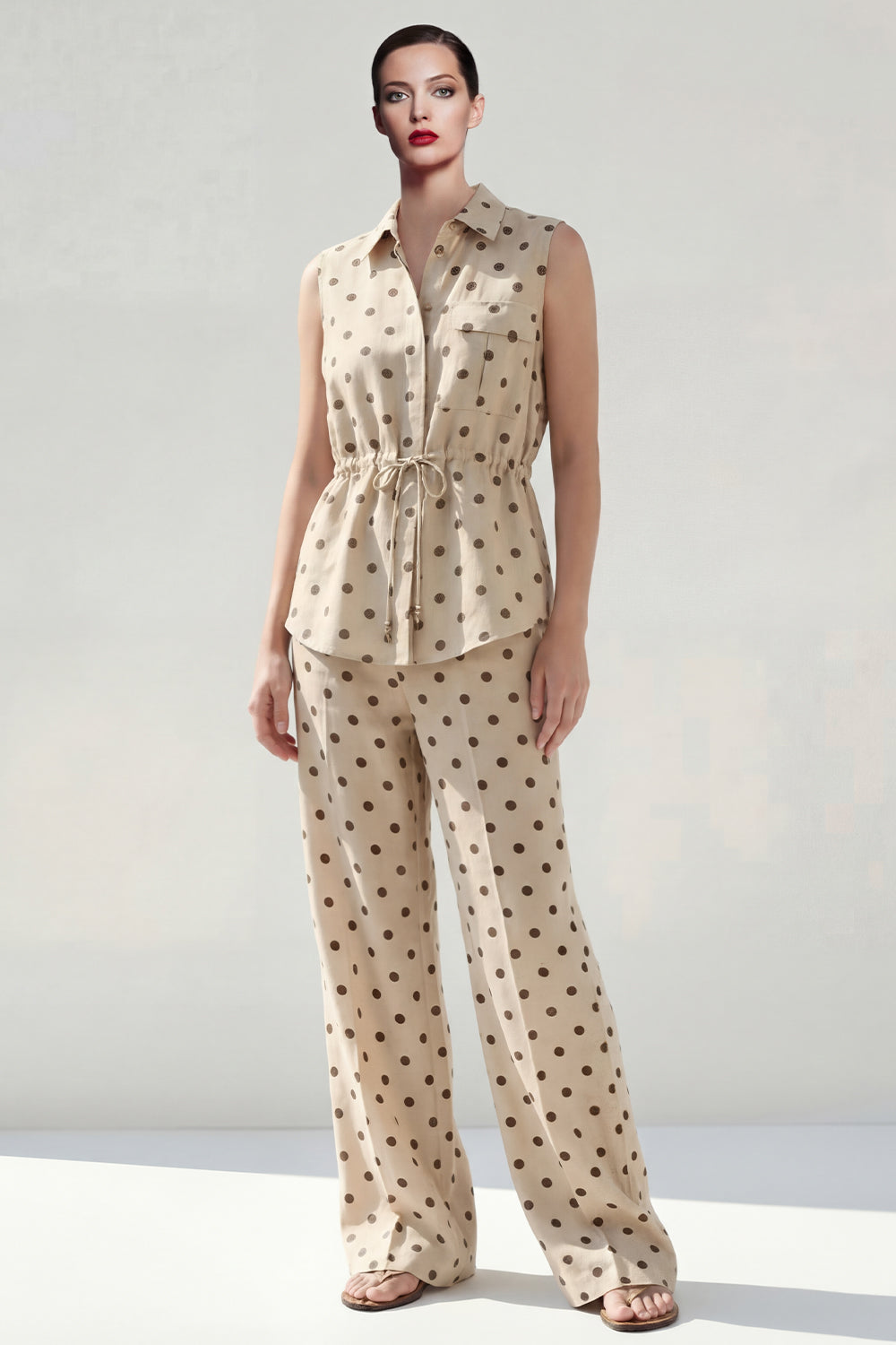 Khaki 2 Piece Polka Dots Lapel Neck Business Suits