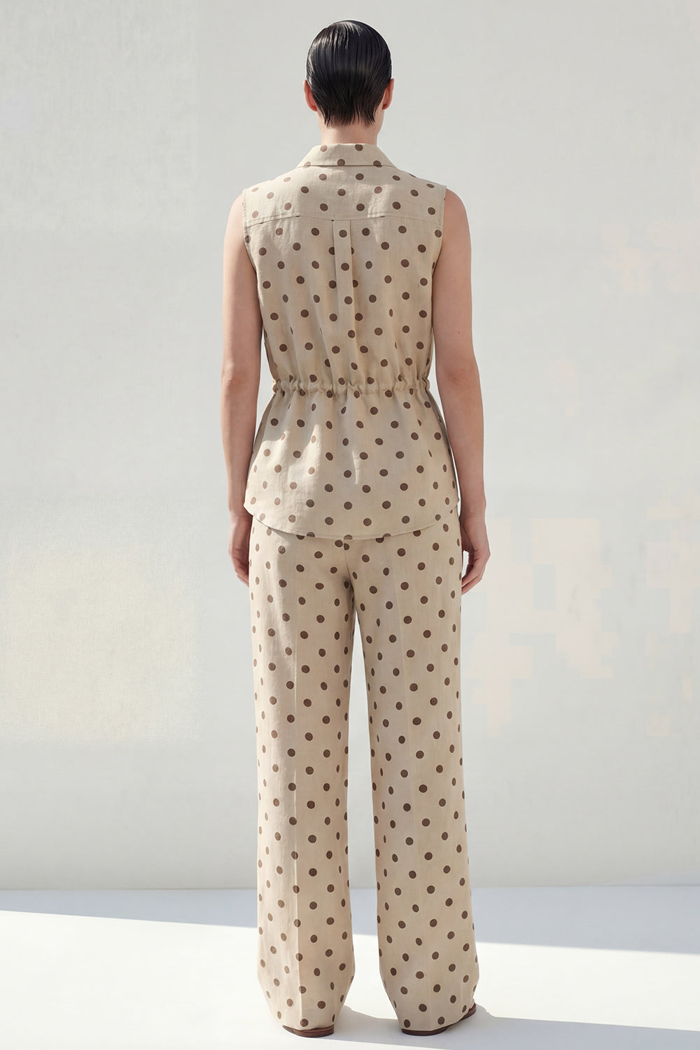 Khaki 2 Piece Polka Dots Lapel Neck Business Suits