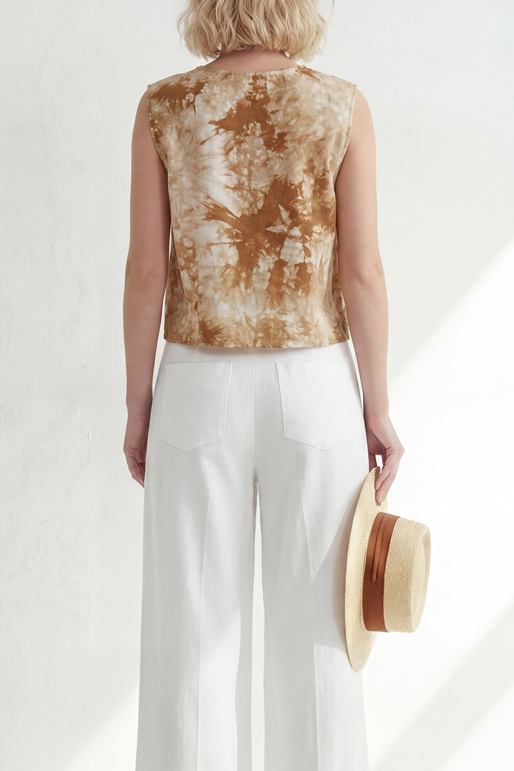 Brown 2 Piece Round Neck Printed Wide Leg Business Suits