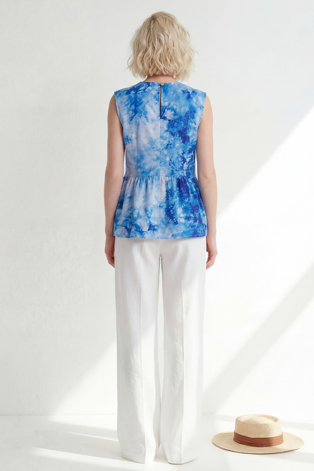 Blue 2 Piece V Neck Printed Business Suits with Pockets
