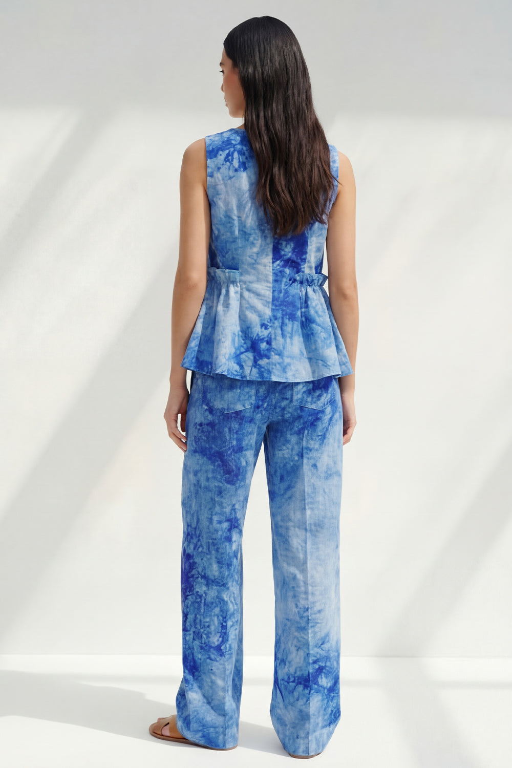 Pink 2 Piece Ruffled Printed Boat Neck Business Suits with Pockets