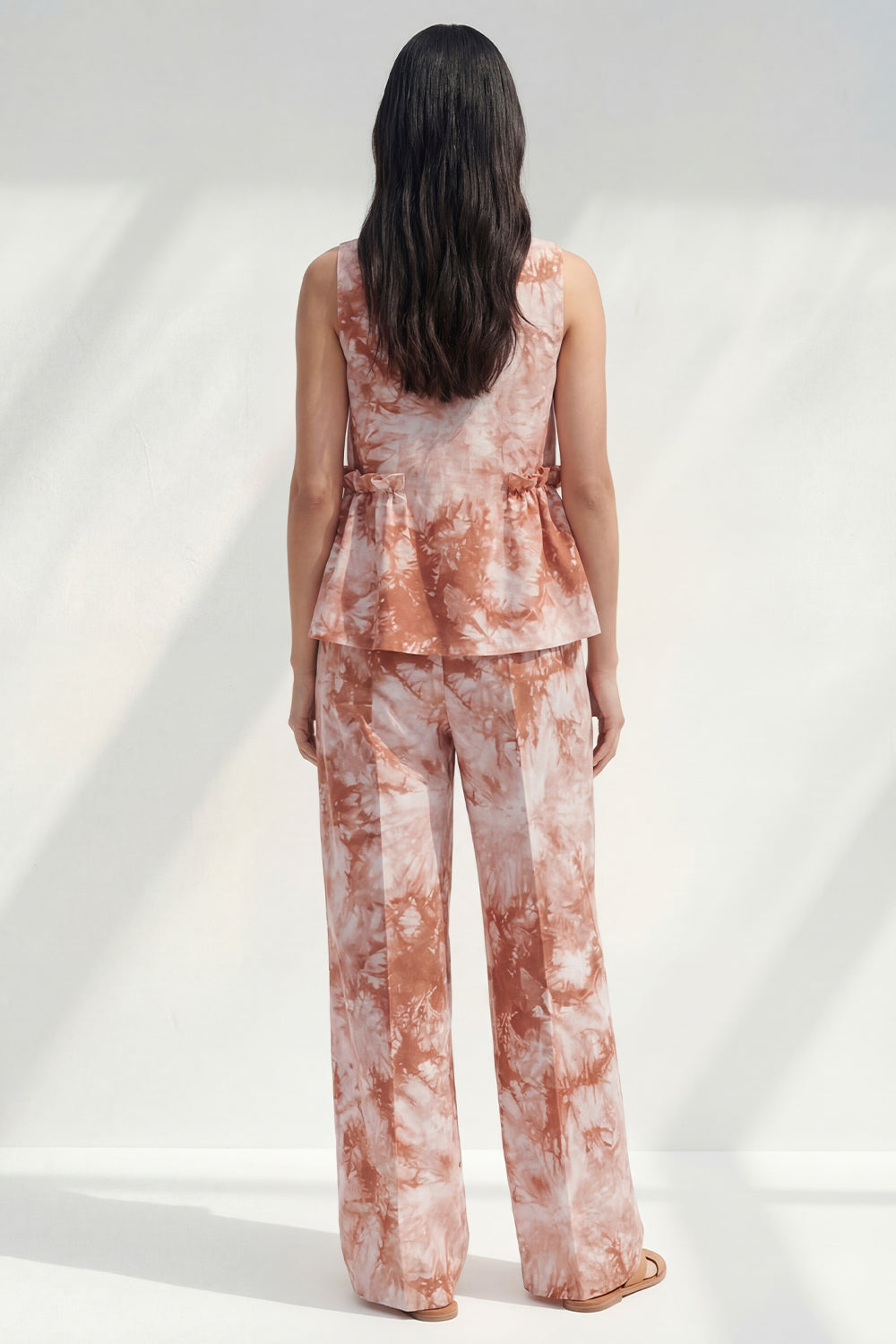 Pink 2 Piece Ruffled Printed Boat Neck Business Suits with Pockets