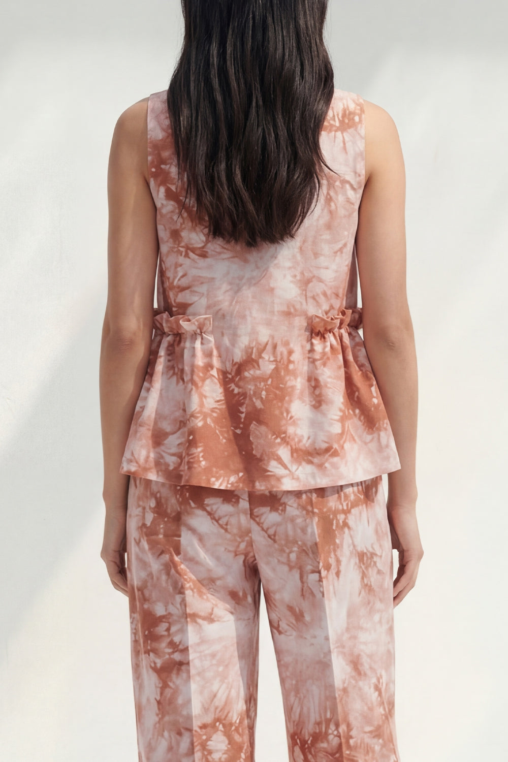 Pink 2 Piece Ruffled Printed Boat Neck Business Suits with Pockets