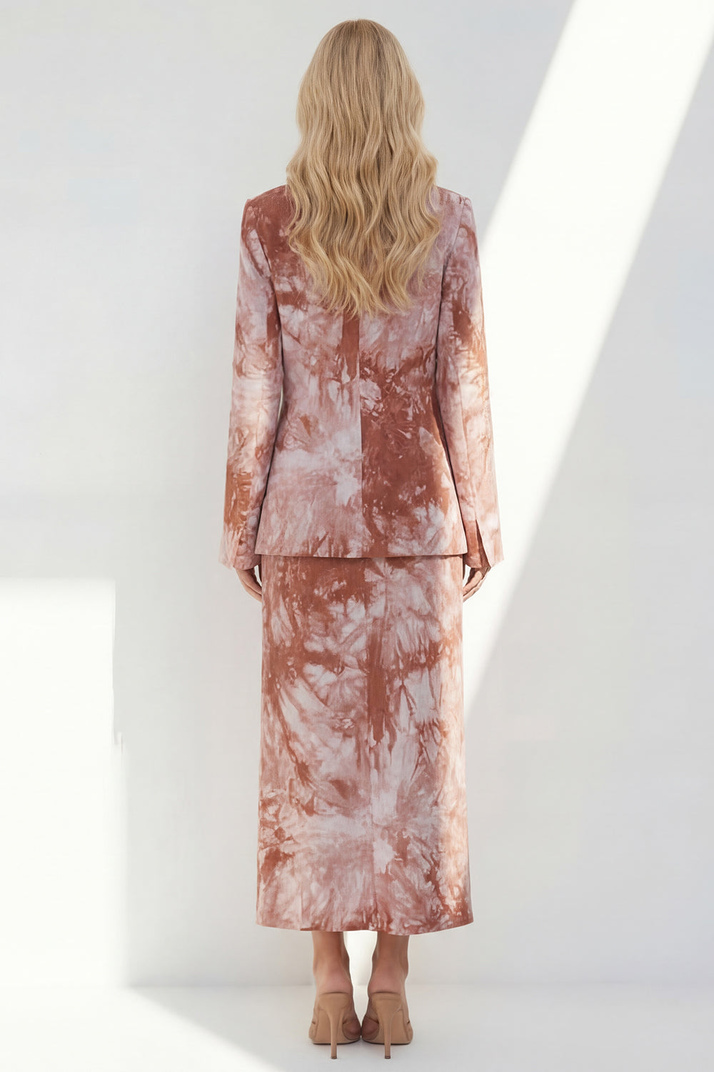 Dusty Rose 2 Piece Printed Notched Lapel Business Suits with Back Slit