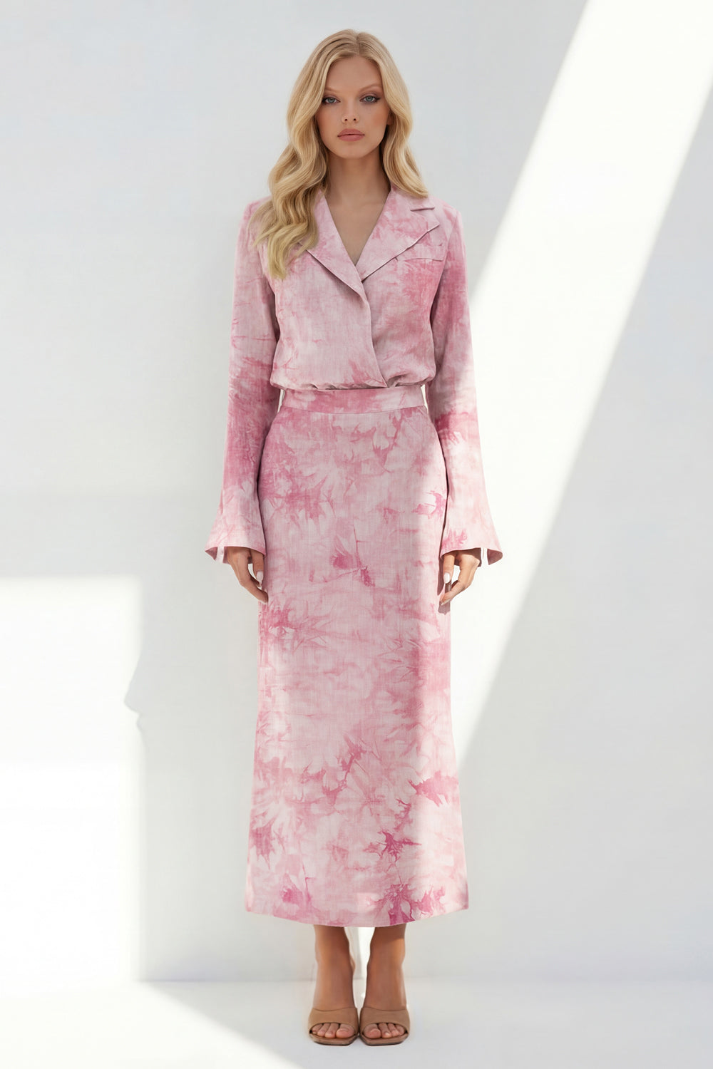 Dusty Rose 2 Piece Printed Notched Lapel Business Suits with Back Slit