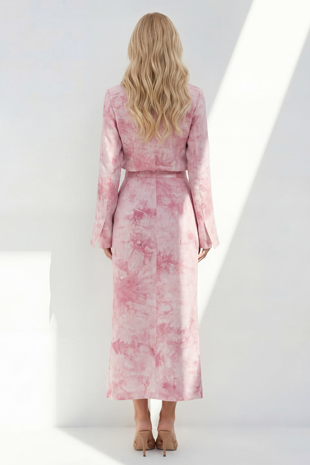 Dusty Rose 2 Piece Printed Notched Lapel Business Suits with Back Slit