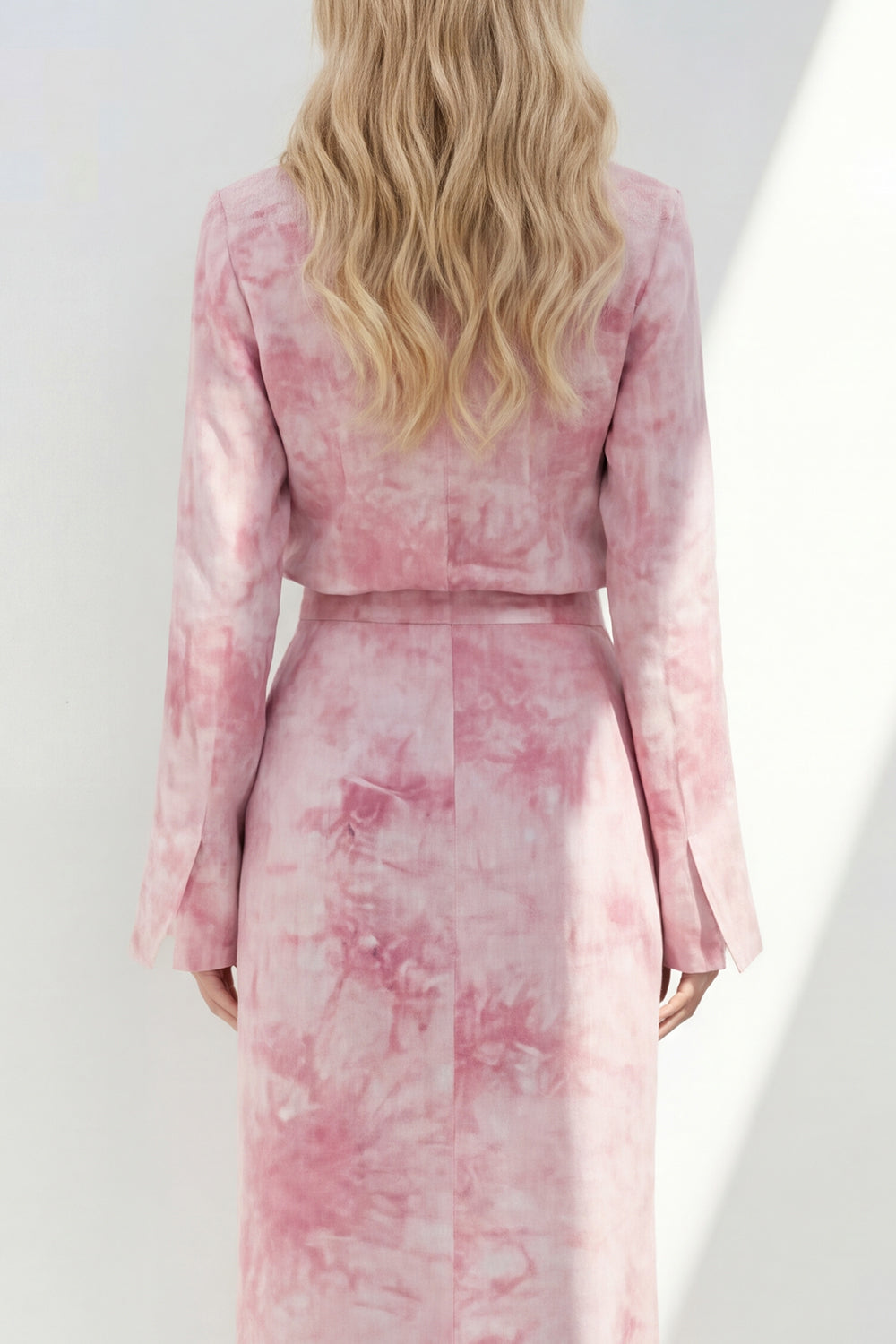 Dusty Rose 2 Piece Printed Notched Lapel Business Suits with Back Slit