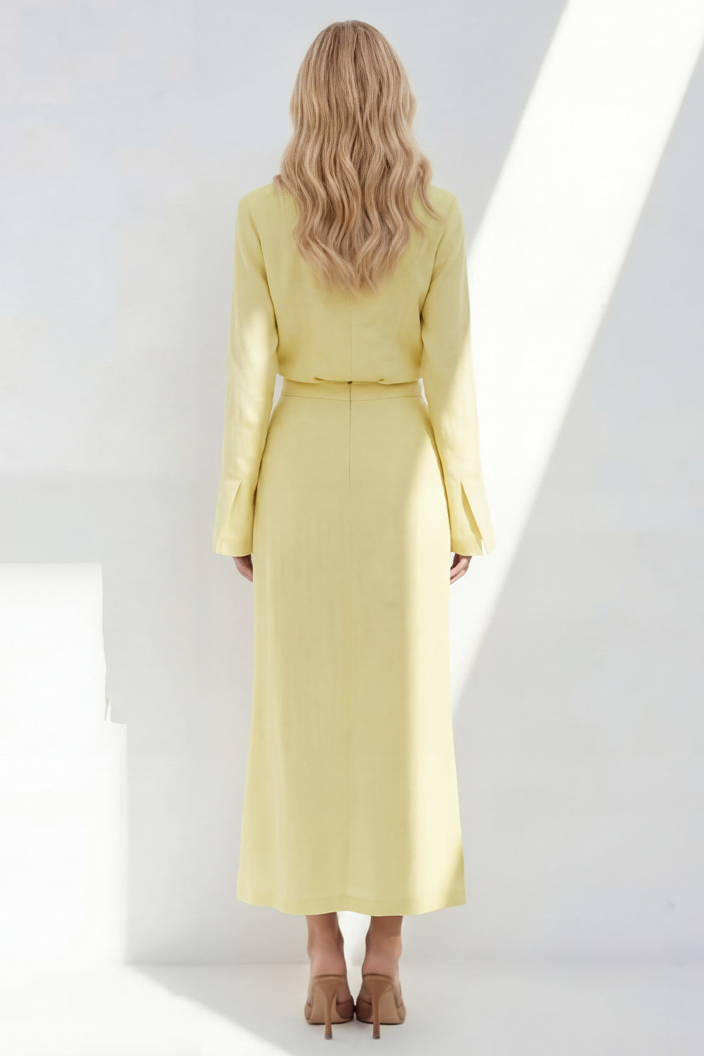 Yellow 2 Piece Long Sleeves Notched Lapel Business Suits