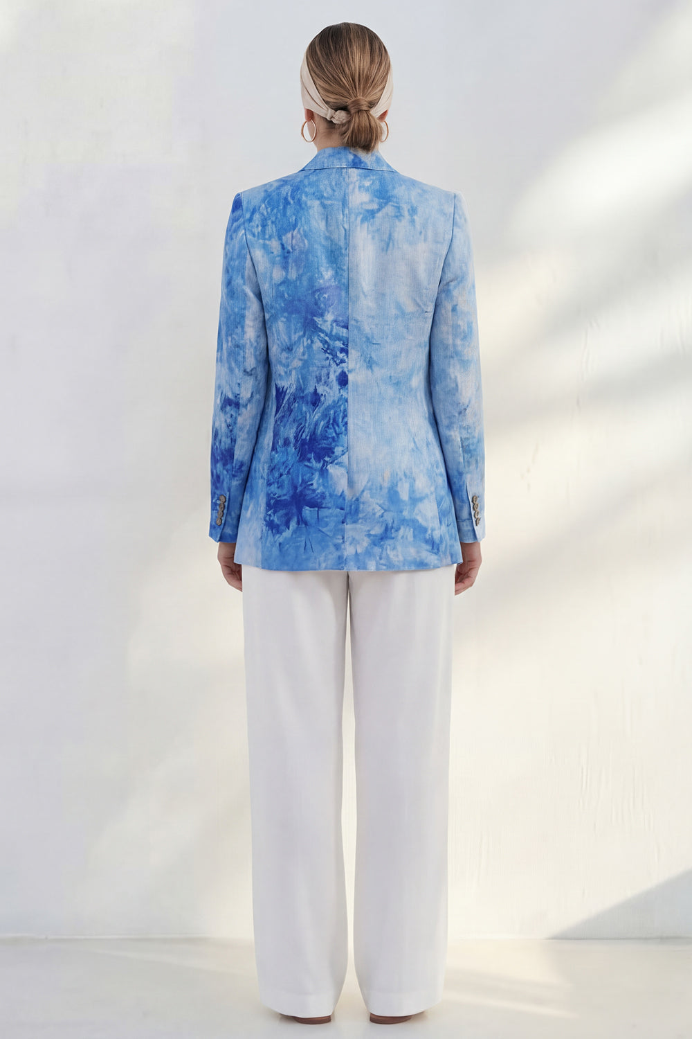 Blue 2 Piece Printed Single Breasted Notched Lapel Business Suits with Pockets