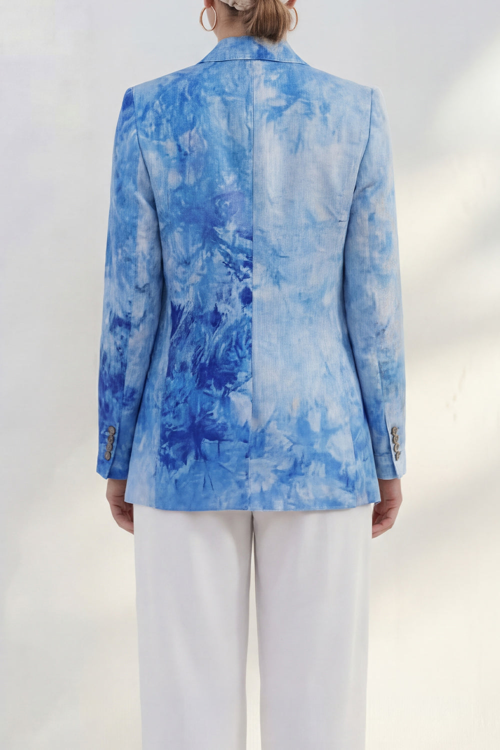 Blue 2 Piece Printed Single Breasted Notched Lapel Business Suits with Pockets