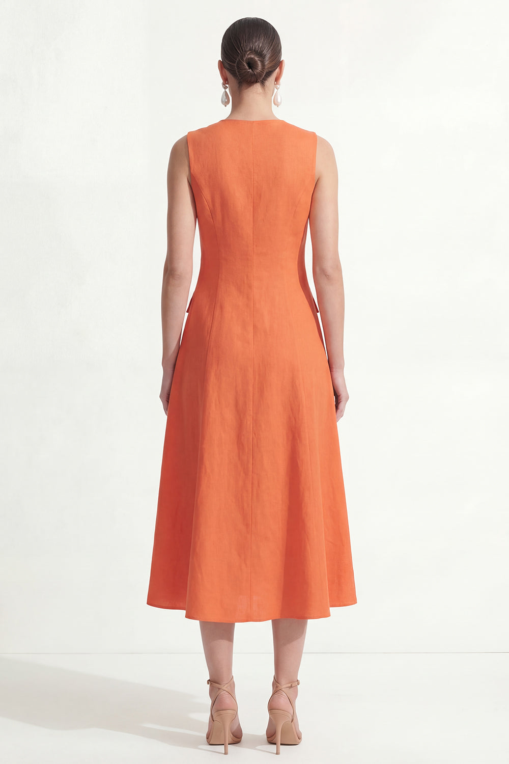 Orange V Neck A Line Maxi Work Dress with Pockets