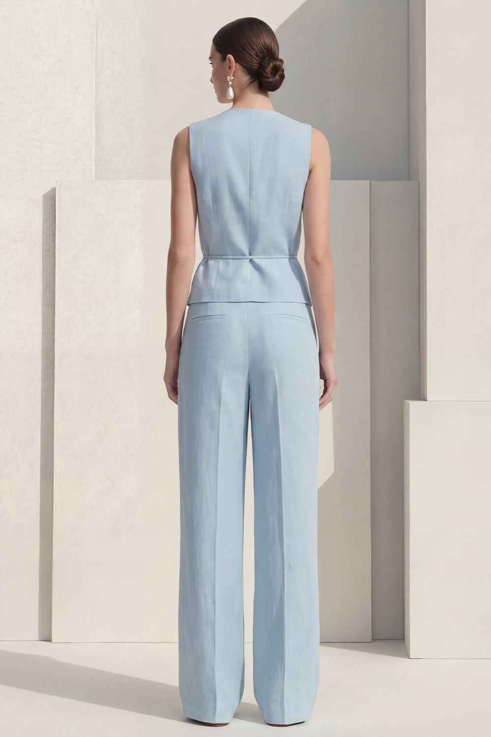 Blue 2 Piece Single Breasted V Neck Sleeveless Business Suits