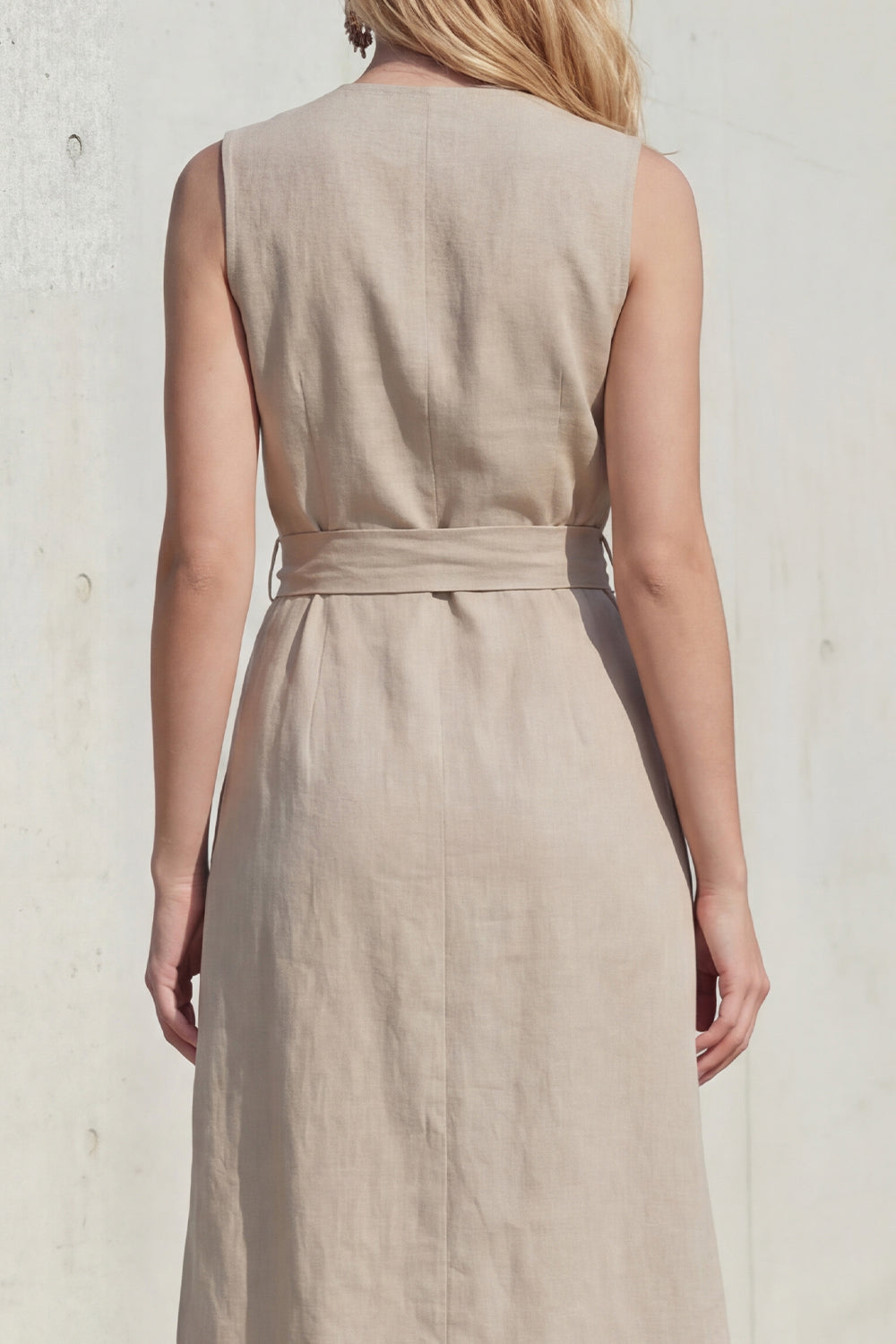Khaki 2 Piece V Neck Wide Leg Business Suits with Sash
